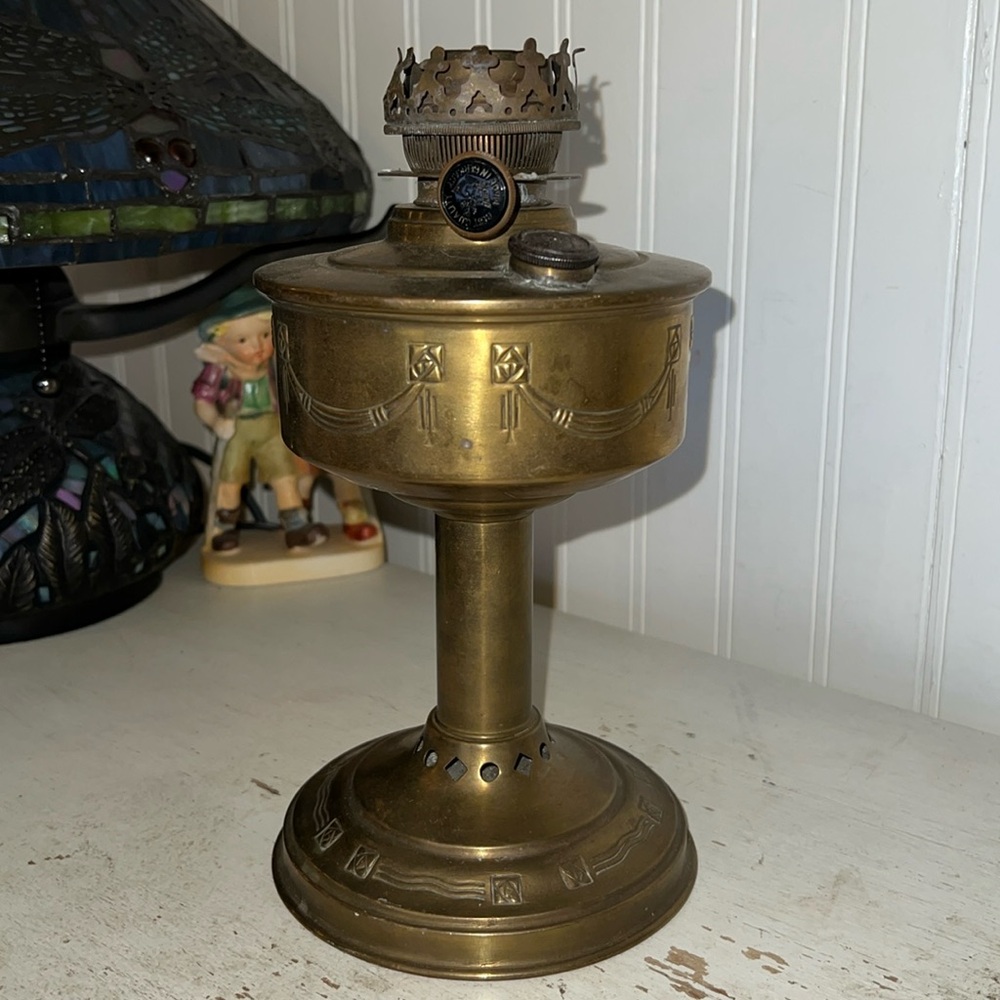 Antique German Brass Oil lamp marked Made in Germany with brand